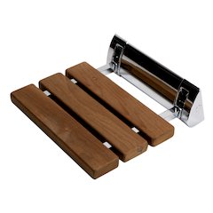 Polished Chrome 14" Folding Teak Wood Shower Seat Bench