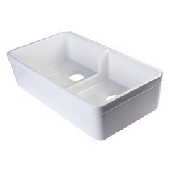 White 32" Short Wall Double Bowl Lip Apron Fireclay Farmhouse Kitchen Sink