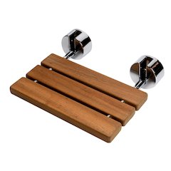 Polished Chrome 16" Folding Teak Wood Shower Seat Bench