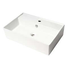 White 24" Modern Rectangular Above Mount Ceramic Sink with Faucet Hole