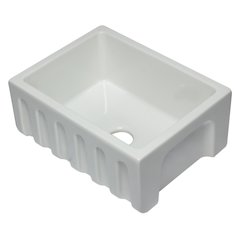 24 inch White Reversible Smooth / Fluted Single Bowl Fireclay Farm Sink