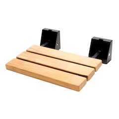 Black Matte 16" Wide Foldable Teak Shower Seat with Square Hardware