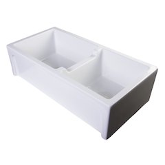 36" White Arched Apron Thick Wall Fireclay Double Bowl Farm Sink