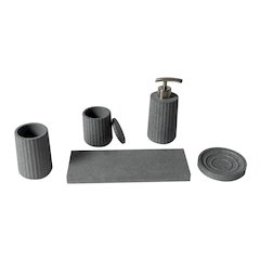5 Piece Solid Concrete Gray Matte Bathroom Accessory Set