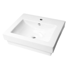 White 24" Rectangular Semi Recessed Ceramic Sink with Faucet Hole