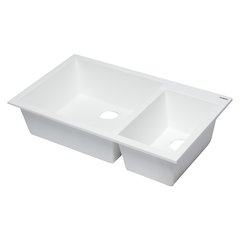 White 34" Double Bowl Undermount Granite Composite Kitchen Sink