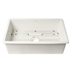 Fireclay White 32" x 19" Single Bowl Undermount / Drop In Kitchen Sink w Grid