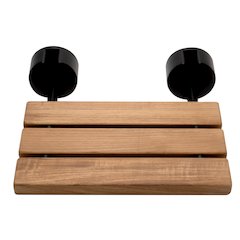 Black Matte 16" Wide Foldable Teak Shower Seat with Round Hardware