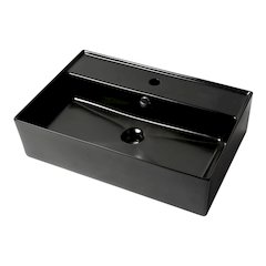 Black Matte 24" Modern Rectangular Above Mount Ceramic Sink with Faucet Hole