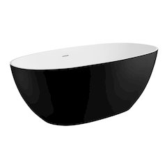 59" Black & White Matte Oval Solid Surface Resin Soaking Bathtub