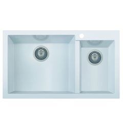 White 34" Double Bowl Drop In Granite Composite Kitchen Sink