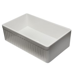 33" White Single Bowl Fluted Apron Fireclay Farm Sink