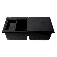 Black 33" Granite Composite Workstation Step Rim Double Bowl Drop In Sink