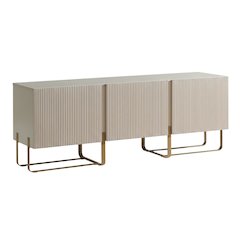 Beige Modern Wood TV Stand with 3 Cabinets for Living Room Storage