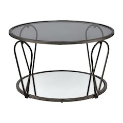 Gray Metal 1-Shelf Coffee Table with Tempered Glass and Mirror Accents