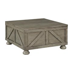 Gray Wood Hidden Storage Coffee Table with Pine Veneer and MDF Surface