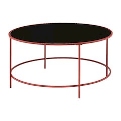 Red Round Coffee Table, Tempered Glass Top and Steel Frame, Single Piece Design