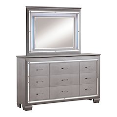 Rachel 2-Piece 9-Drawer Dresser and Mirror Set in Silver