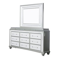 Anson Glam 2-Piece Silver Dresser and Mirror Set with LED