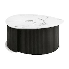 Black Triangle Coffee Table with Fluted Pedestal Base MDF and Iron Frame