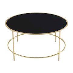 Gold Round Coffee Table with Glass Top Steel Frame Single Piece Modern Design