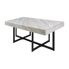 Gray Metal 2-Drawer Coffee Table with Faux Marble Top and MDF Storage