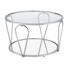 Silver Metal 1-Shelf Coffee Table with Tempered Glass and Mirror Surface