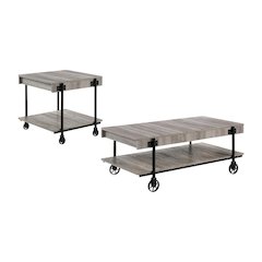 Brown 2-Piece Coffee Table Set with Wheels Steel and Engineered Wood Surface