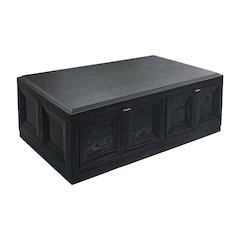 Black Rubberwood Coffee Table with Casters and White Oak Veneer Surface