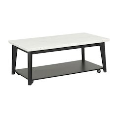 White Marble and Wood Coffee Table with Rectangle Top and Durable Build