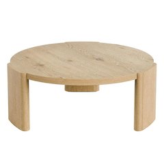 Round Oak Coffee Table with Plinth Base for Living Room Decor