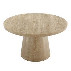 Round Solid Wood Coffee Table with Pedestal Base, Modern Design