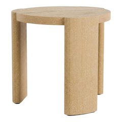 Oval wood end table with plinth base in oak finish, stylish and modern design