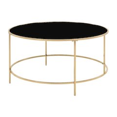 Gold Round Coffee Table with Steel Frame, Tempered Glass Top for Modern Living