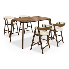 Alara 5-Piece Walnut Solid Wood Counter Dining Table Set
