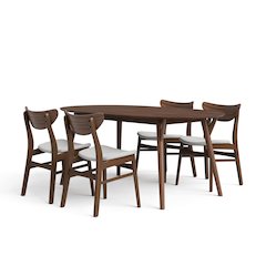 Erik 5-Piece Walnut Wood Dining Table Set with Padded Seat