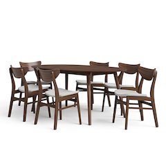 Erik 7-Piece Walnut Wood Dining Table Set with Padded Seat