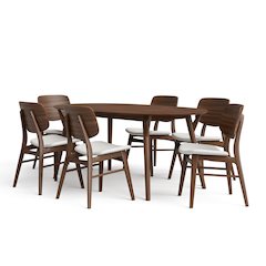 Erik 7-Piece Walnut Wood Dining Table Set with Boucle Seat