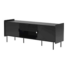 Black modern TV stand with storage drawers and cabinet doors