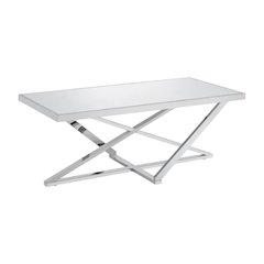 Silver Metal Coffee Table with Mirror Top and Sturdy Steel Frame for Living Room