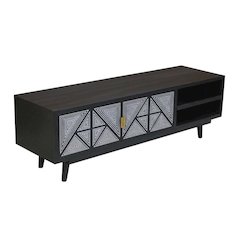 Black Art Deco TV Stand with 2 Doors and Engineered Wood Construction