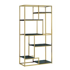 Gold Color 6 Tier Bookshelf - Metal Bookshelf with Wooden Shelves for Home Décor