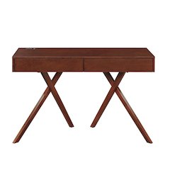 Brown Wood Desk with Storage – Small Desk with 2 Drawers, 2 USB Ports, Outlets