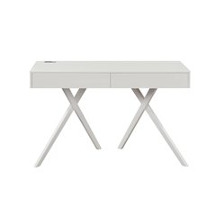 White Wood Desk with Storage – Small Desk with 2 Drawers, 2 USB Ports, Outlets