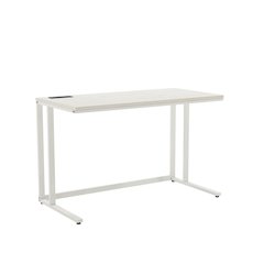 White Writing Desk – Metal Computer Desk With USB and Power Outlets