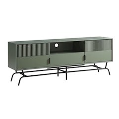 Sage Green and Black Wooden TV Stand with Multi-Storage Compartments