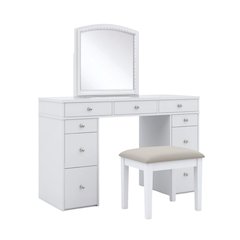 White Makeup Vanity Desk with Mirror and LED Lights – Vanity Desk Set With Stool