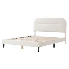 White Boucle Upholstered Queen Bedframe with Headboard – Soft Frame