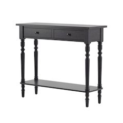 Gray Narrow Console Table – Entryway Table with 2 Drawers and Storage Shelf