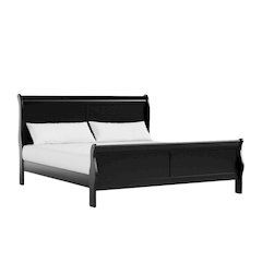 Black Wooden King Size Bed Frame - Sleigh Design with Headboard and Footboard